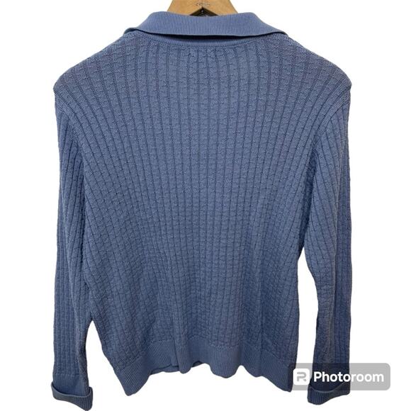 Halogen Women’s Dusty Blue Collared Sweater Long Sleeve V-Neck Cotton Medium - Picture 6 of 10